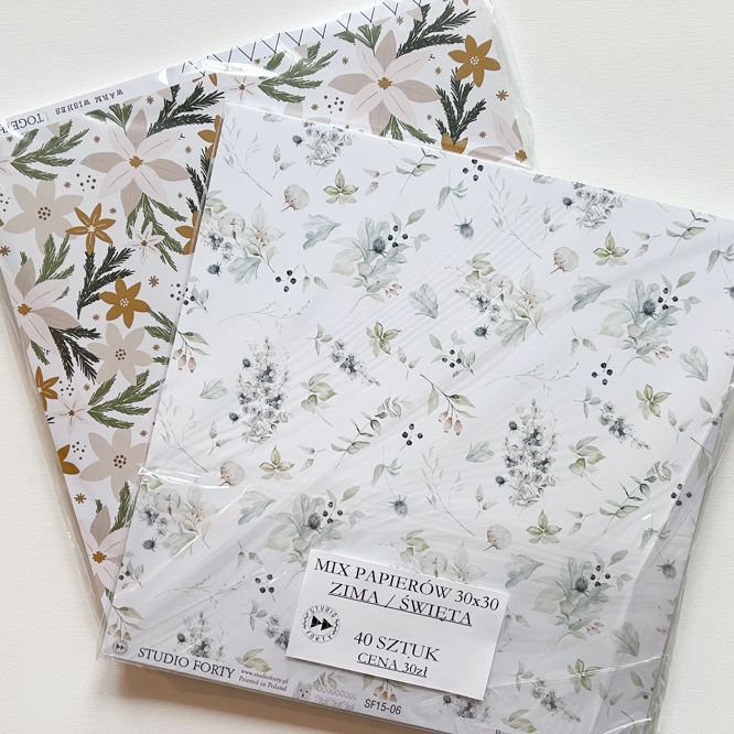 MIX PAPIERÓW 30x30 - ZESTAW TEMATYCZNY ZIMA/ ŚWIĘTA
