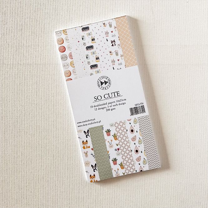 SO CUTE -Papiery Notebook -zestaw 18 papierów 10x21 cm /paper set of 18  Notebook size papers