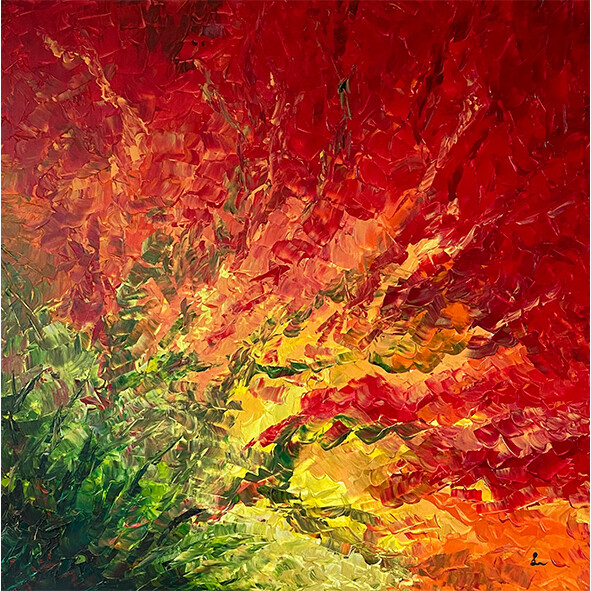 Lysel Acryl Art &#39;Vuurlelie&#39; / &#39;Fire Lily&#39; 100x100