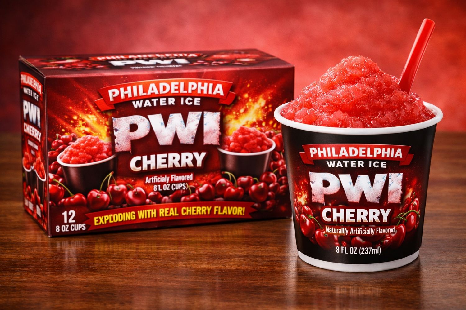 PHILADELPHIA WATER ICE:PWI 8OZ CHERRY 12CT