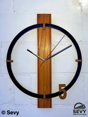 Horloge murale en bois avec chiffre 5 - Sevy Créations Bois 