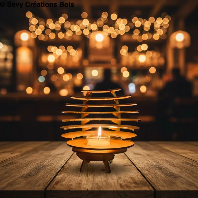 Bougeoir boule en bois – Grand modèle finition naturelle