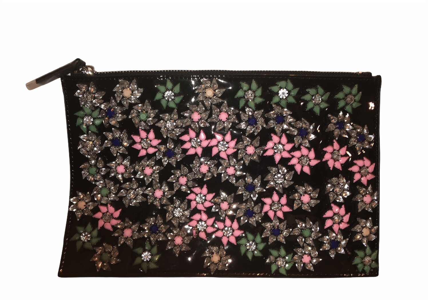 Patent Leather Floral Crystal Clutch 