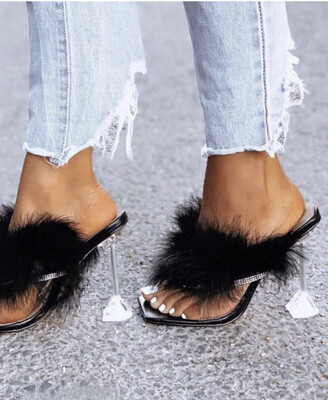 Krissy Rhinestone Fur Slide Heels