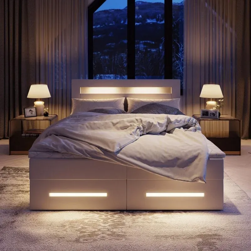 Boxspring manu wit met achtergrondverlichting Boxspring manu wit met achtergrondverlichting