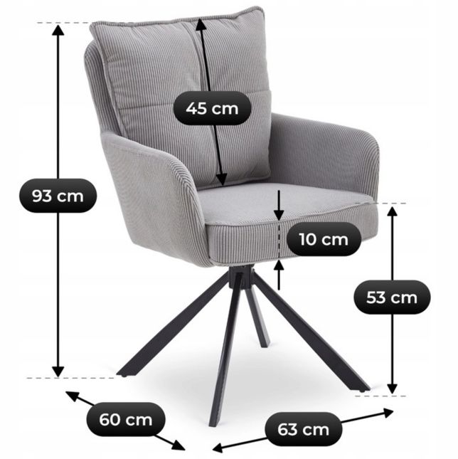 Gestoffeerde draaistoel CITY Grey set van 2 Gestoffeerde draaistoel CITY Grey set van 2