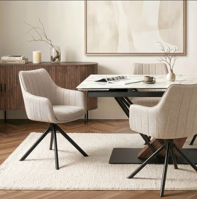MUMBAI gestoffeerde eetkamer draaistoelen  Cream set van 2