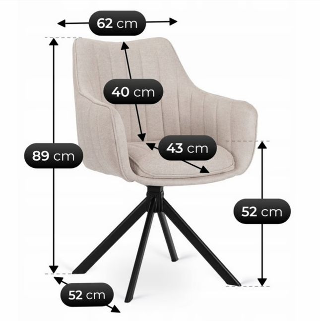MUMBAI gestoffeerde eetkamer draaistoelen  Cream set van 2