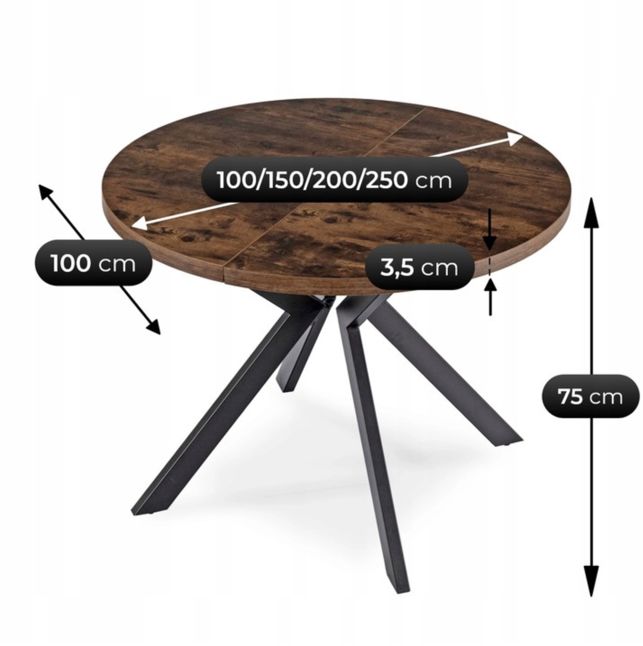 LUKAS uitschuifbare tafel rustiek eikenhout/zwart