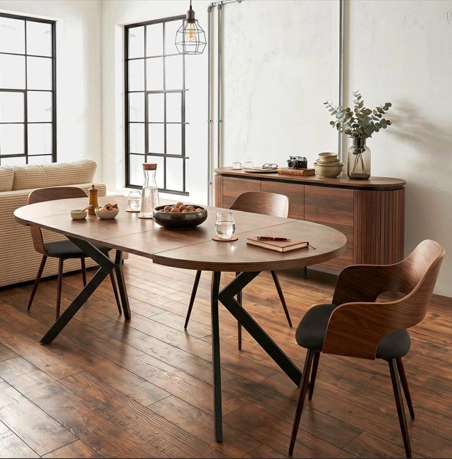LUKAS uitschuifbare tafel rustiek eikenhout/zwart