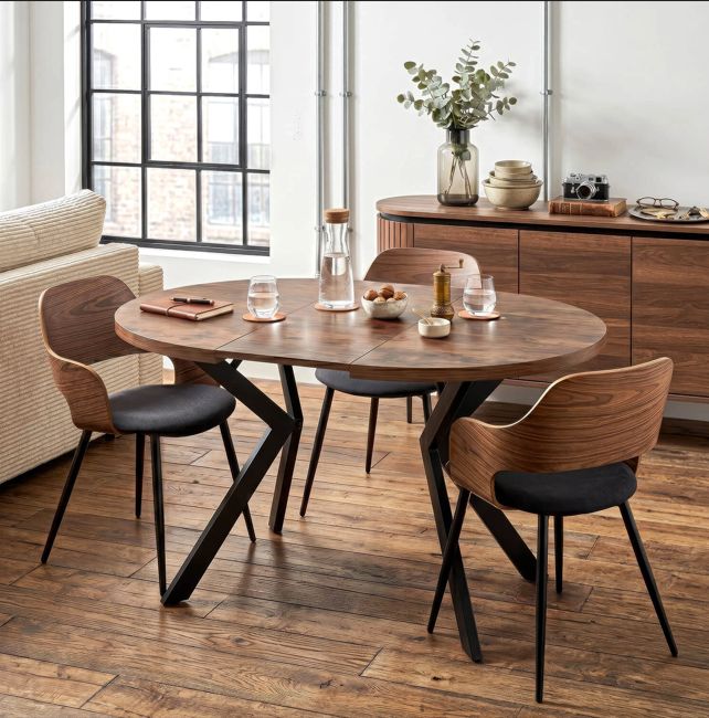LUKAS uitschuifbare tafel rustiek eikenhout/zwart