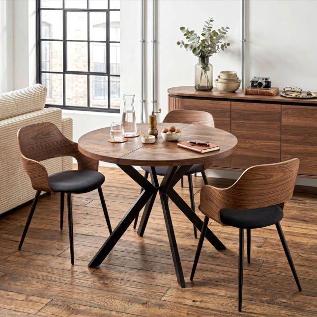 LUKAS uitschuifbare tafel rustiek eikenhout/zwart