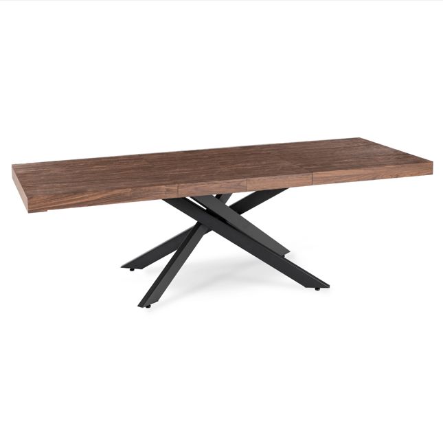 HAMPTON rechthoekige uitschuifbare tafel walnoot/zwart