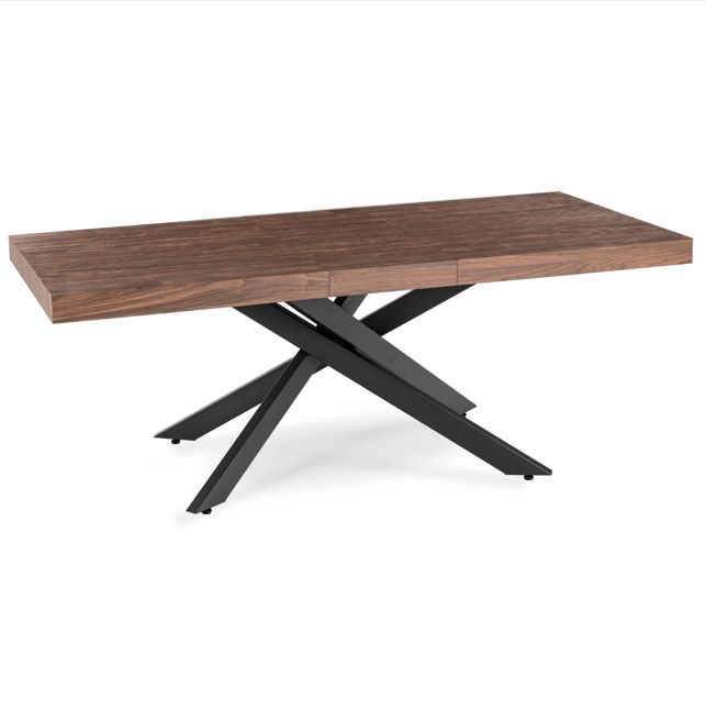 HAMPTON rechthoekige uitschuifbare tafel walnoot/zwart