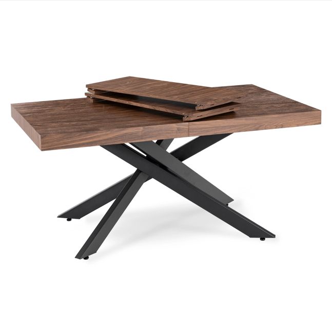 HAMPTON rechthoekige uitschuifbare tafel walnoot/zwart