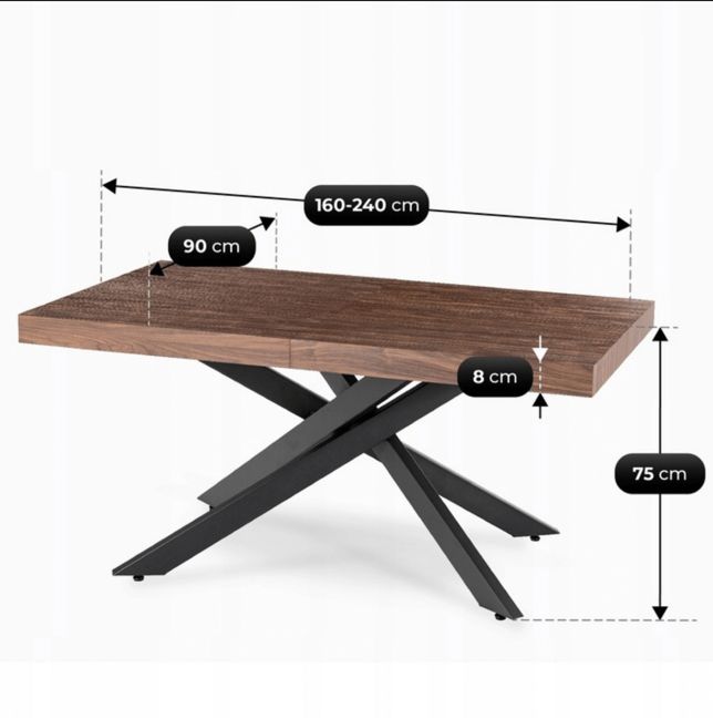 HAMPTON rechthoekige uitschuifbare tafel walnoot/zwart