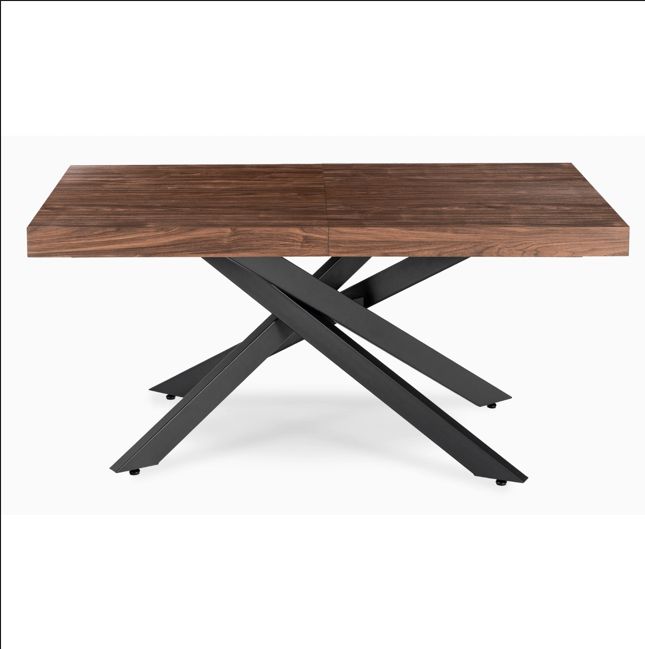 HAMPTON rechthoekige uitschuifbare tafel walnoot/zwart