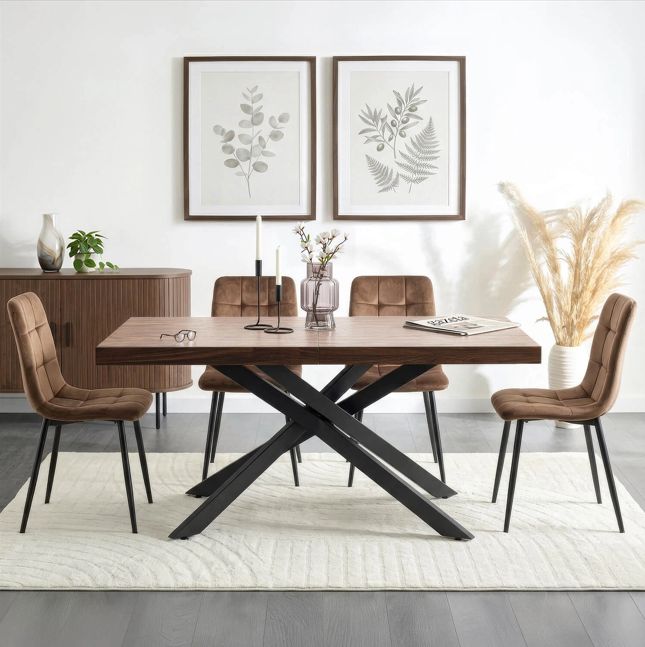 HAMPTON rechthoekige uitschuifbare tafel walnoot/zwart