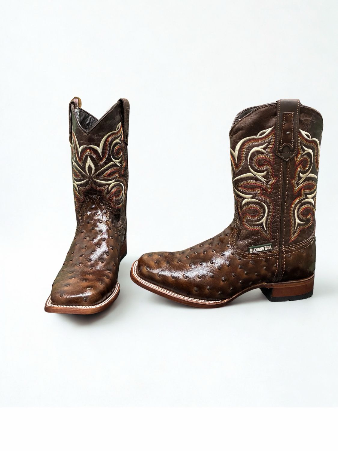 DiamondBull chocolate Brown Ostrich Print Boots