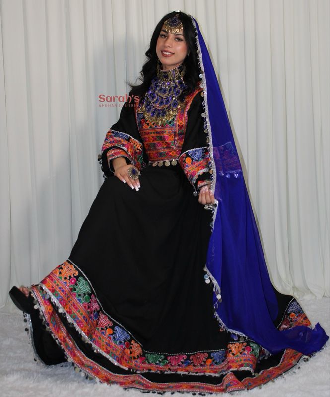 princess polly baby blue dress Wedding Afghani dress, Orange blue Afghan Dress, main image 1