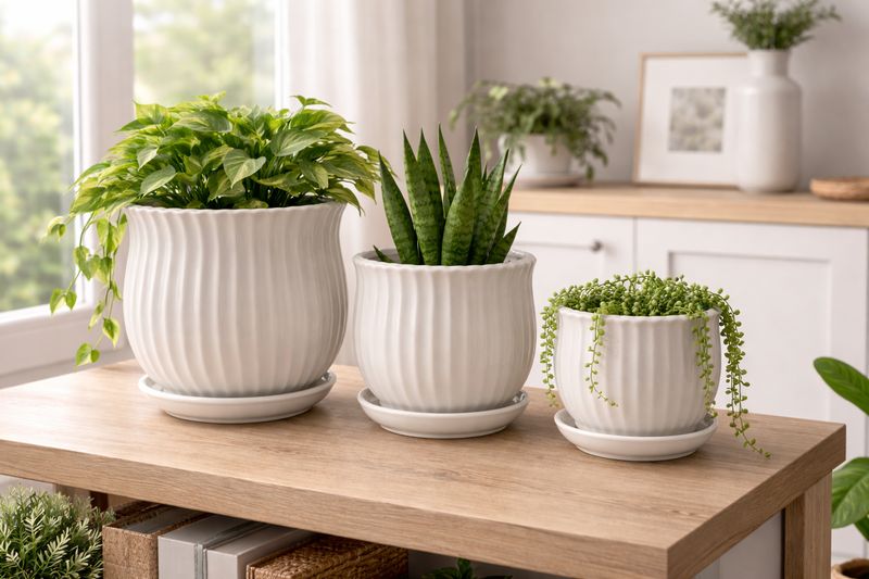 Vazo lulesh qeramike set 3 copë