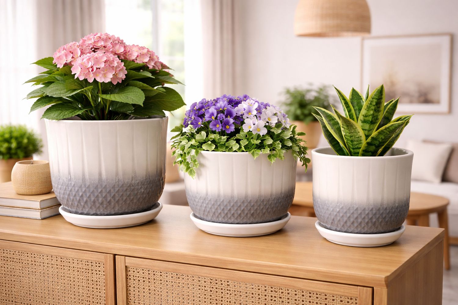 Vazo lulesh qeramike set 3 copë