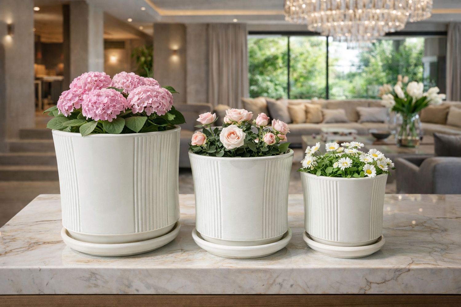 Vazo lulesh qeramike set 3 copë