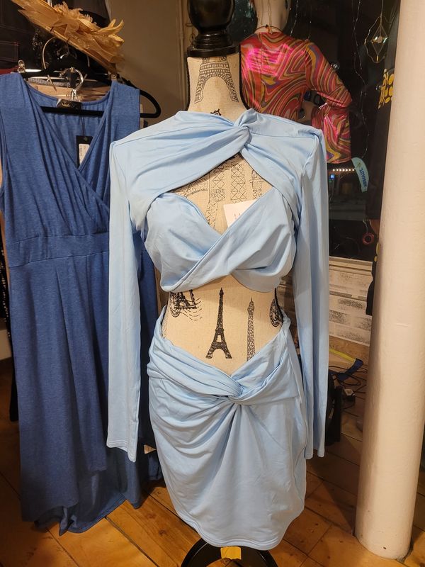 Versatile Light Blue 2 Piece Blouse, or Skirt and Top