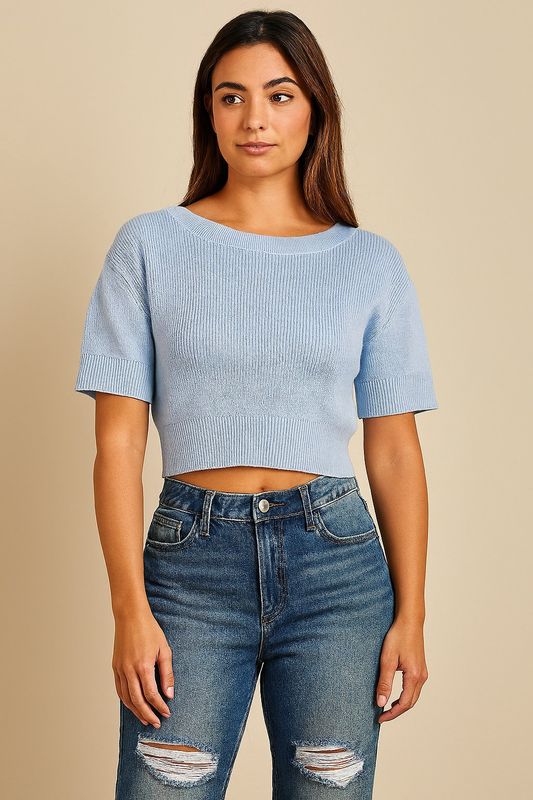 Light blue Zesica Cropped Pullover Sweater