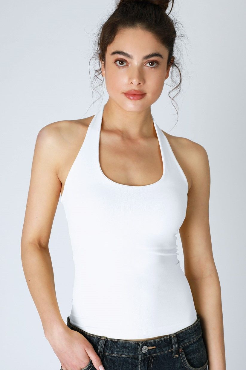 Cali Seamless Halter Tank, Color: WHITE, Size: O/S