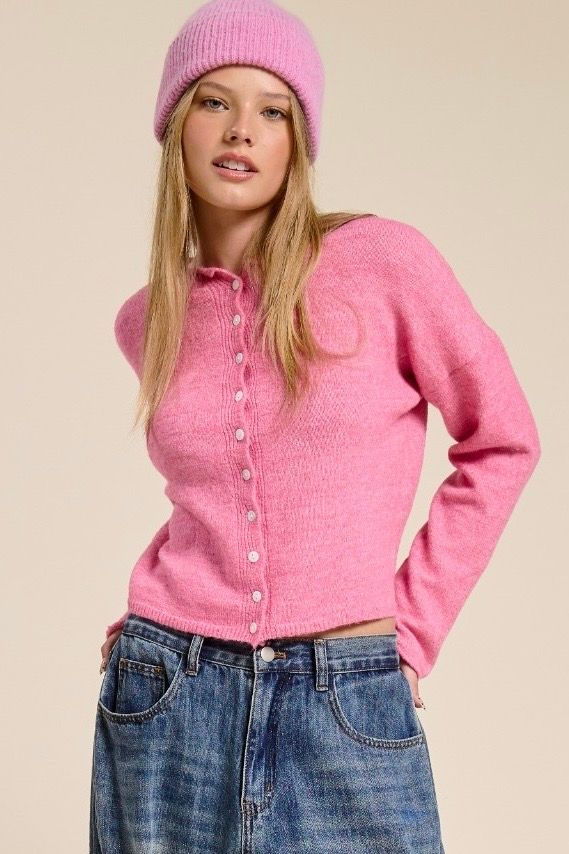The Perfect Layer Cardigan, Color: BARBIE PINK, Size: SMALL