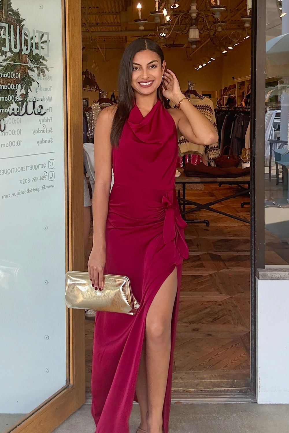 Veronica Satin Maxi Dress, Color: WINE, Size: SMALL