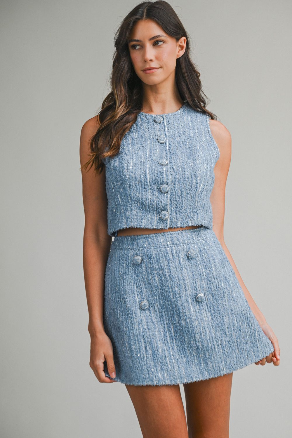 Coastal Glow Tweed Sequin Skirt