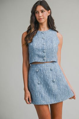 Coastal Glow Tweed Sequin Skirt