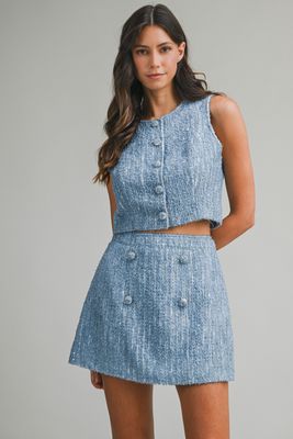 Coastal Glow Tweed Sequin Top