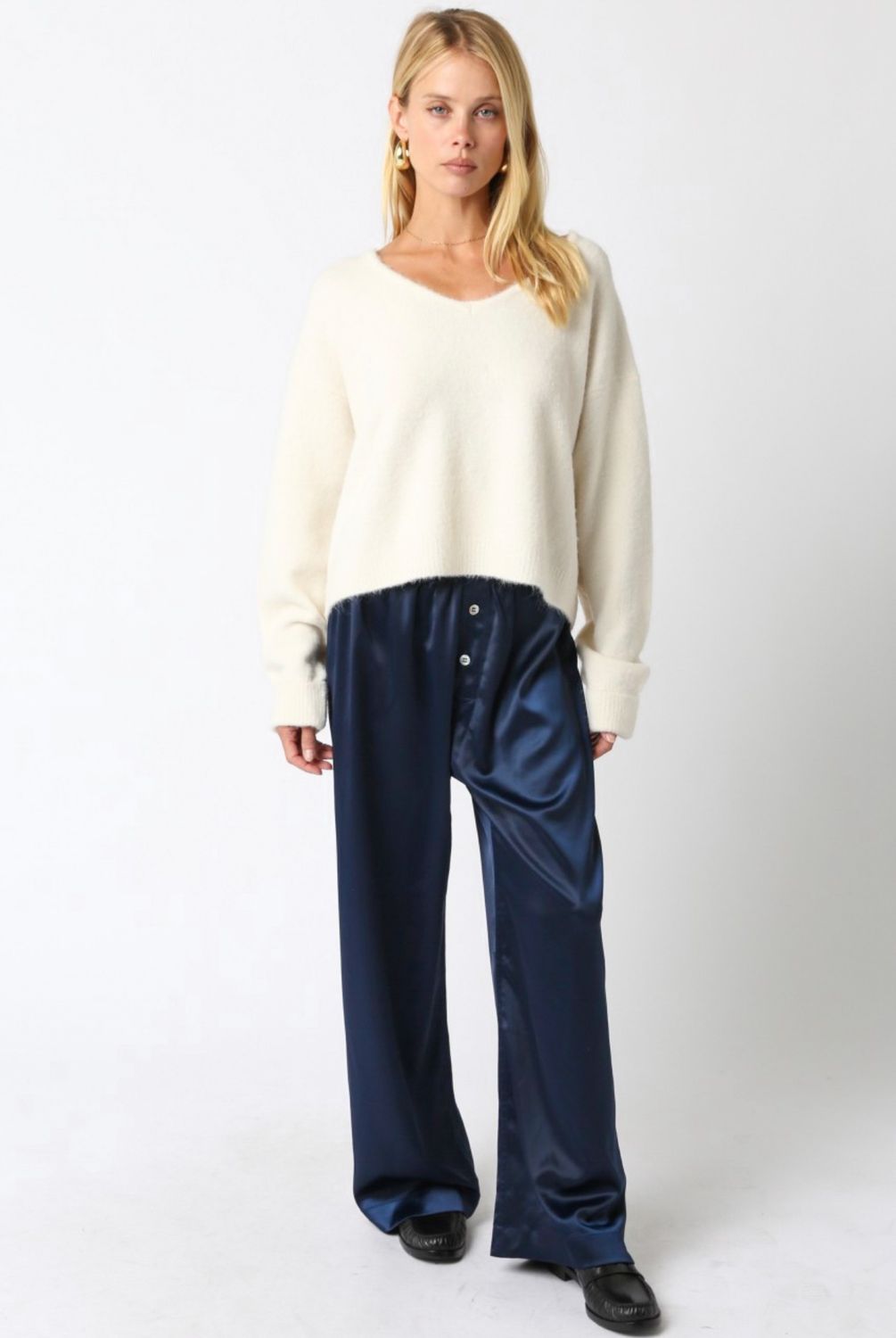 After Dusk Satin Pants, Color: NAVY, Size: SMALL