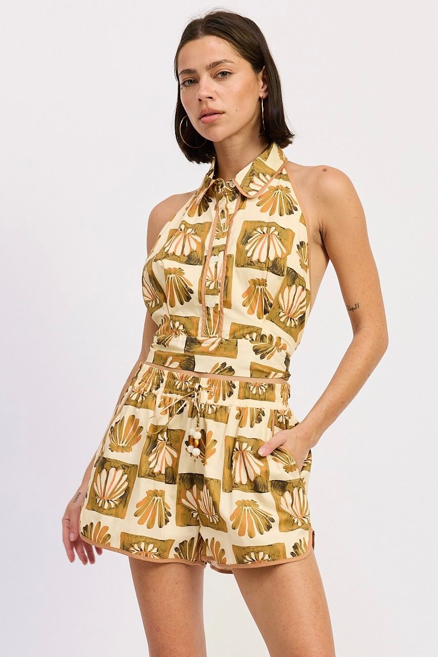 Shellbound Cotton Halter Top, Color: SHELL MULTI, Size: SMALL