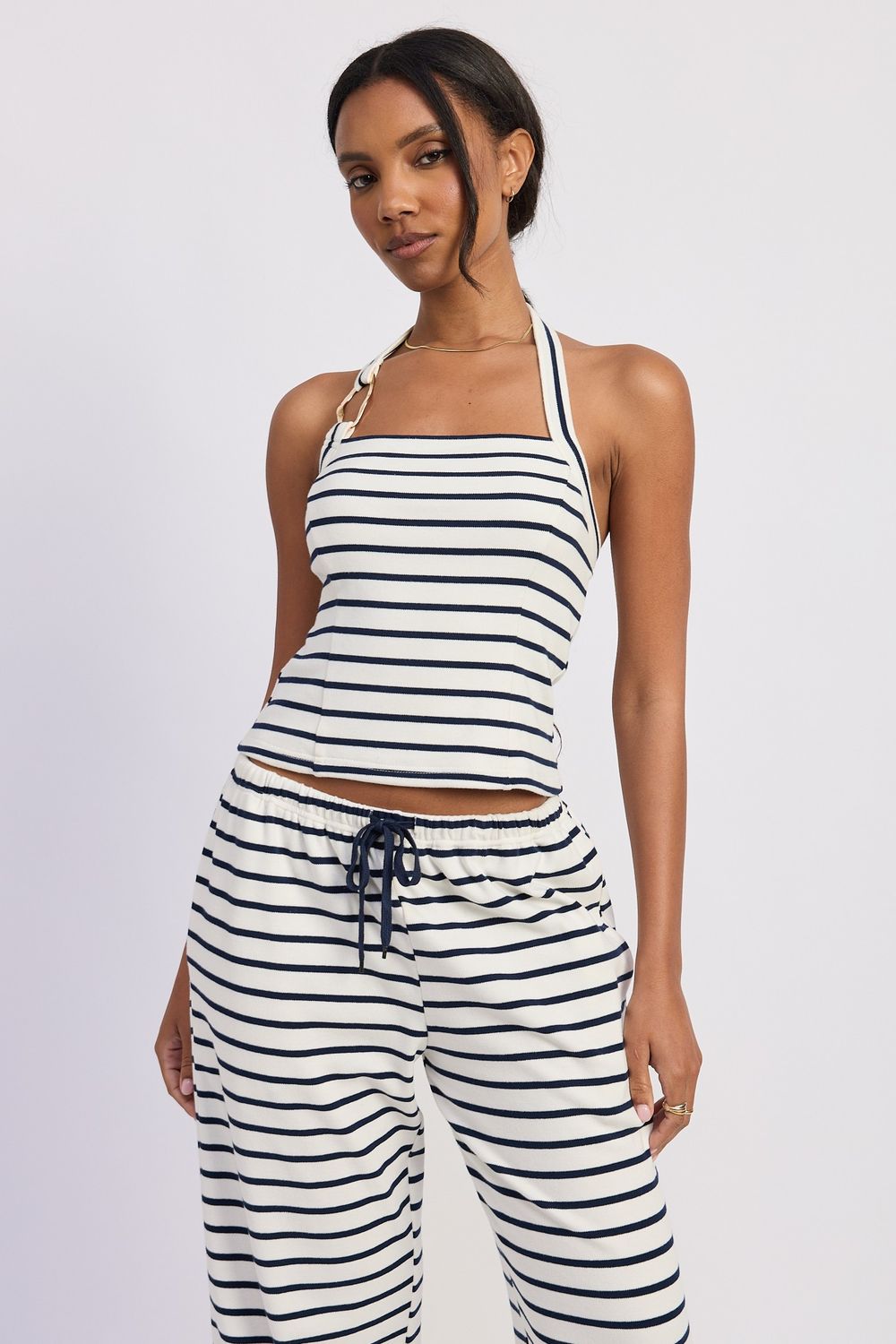 Calista Link Halter Top, Color: WHT NAVY STRIPE, Size: SMALL