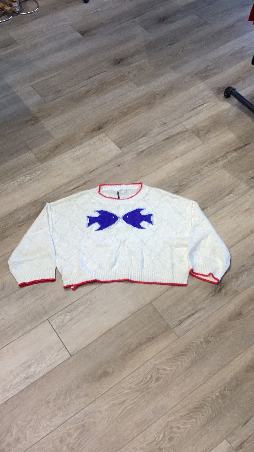 Fish Kiss Cotton Sweater, Color: CREAM, Size: SMALL