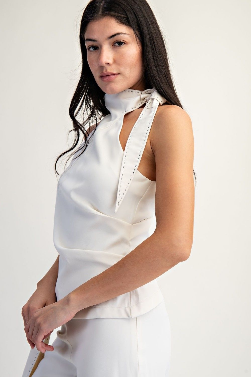 Arya Stitch Tie Top, Color: CREAM, Size: SMALL