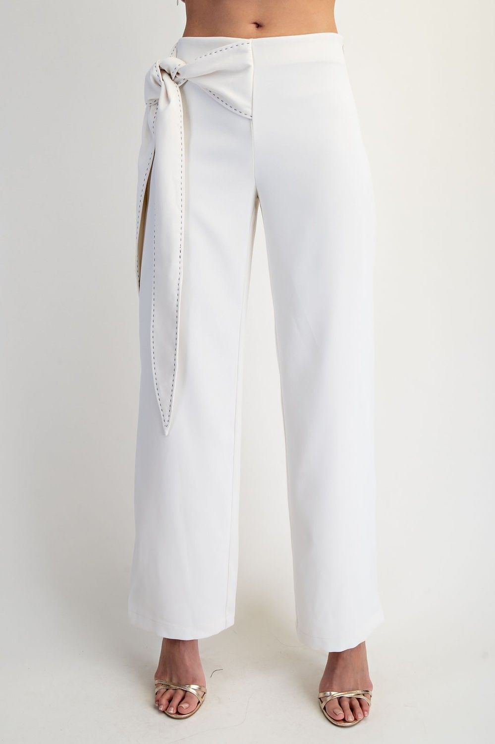 Arya Stitch Tie Trousers, Color: CREAM, Size: SMALL