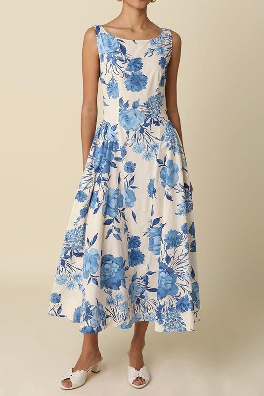Azure Blooms Cotton Dress