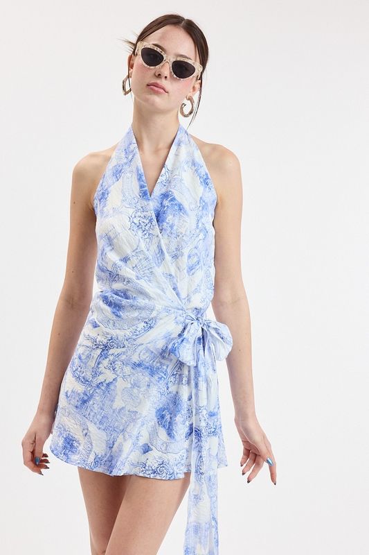 Seaside Toile Wrap Dress