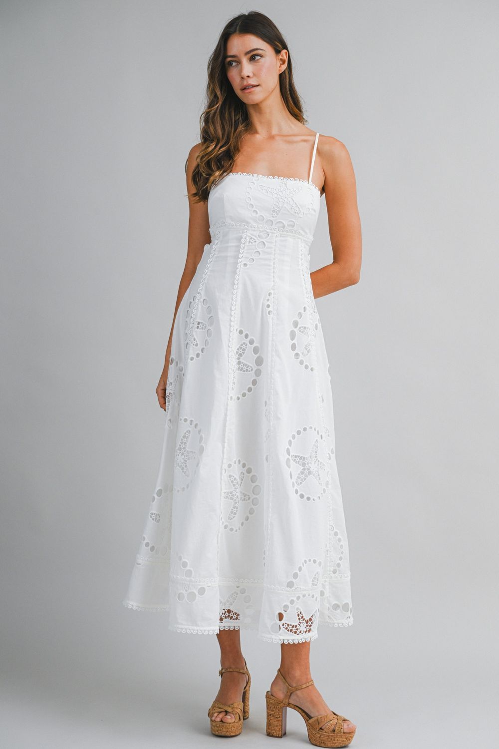 Starfish Eyelet Cotton Blend Midi Dress