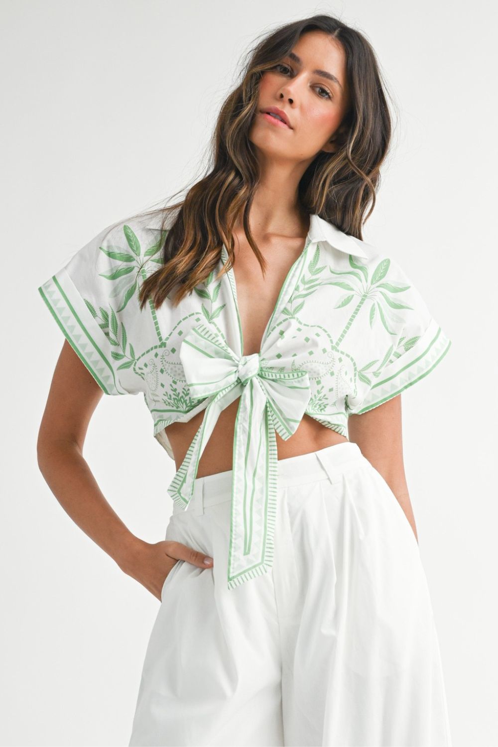 Palm Paisley Tie Top