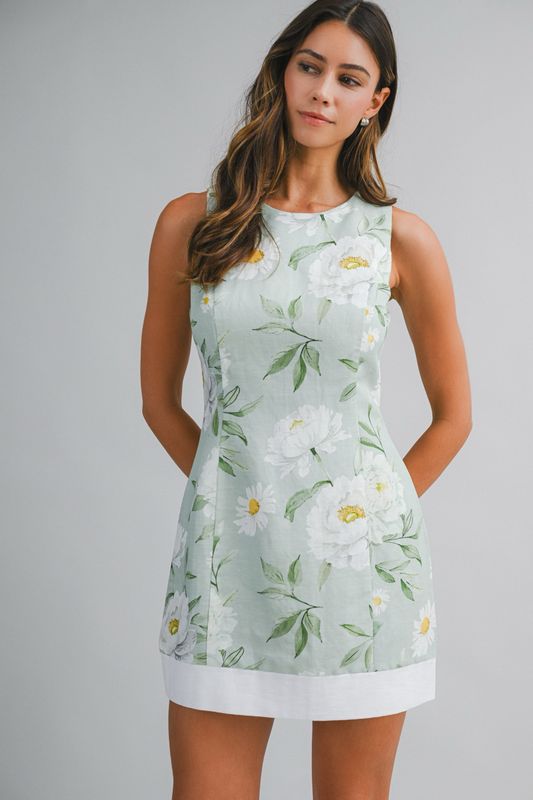 Soft Blooms Linen Blend Shift Dress