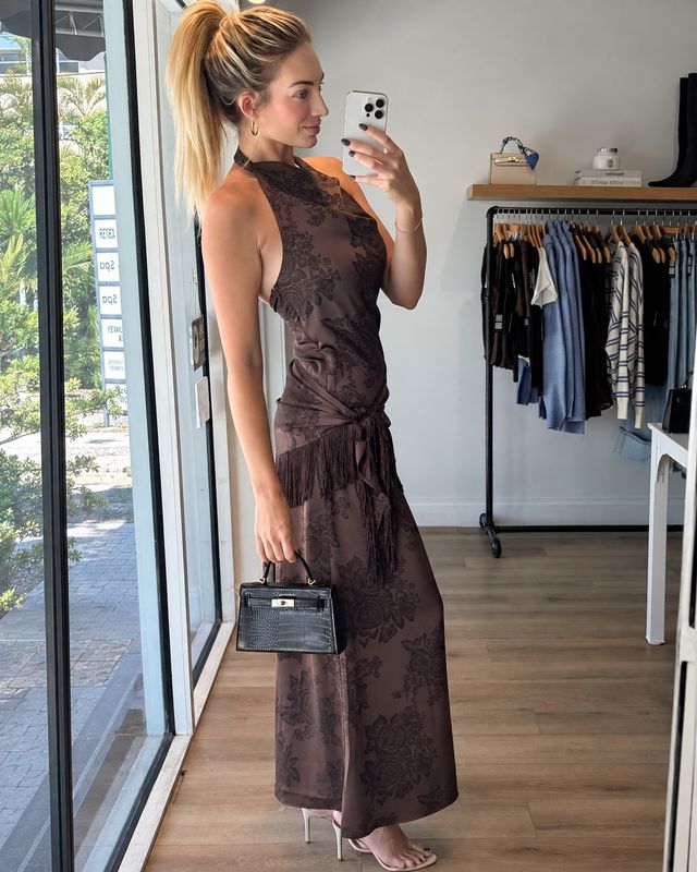 Sable Rose Scarf Column Dress