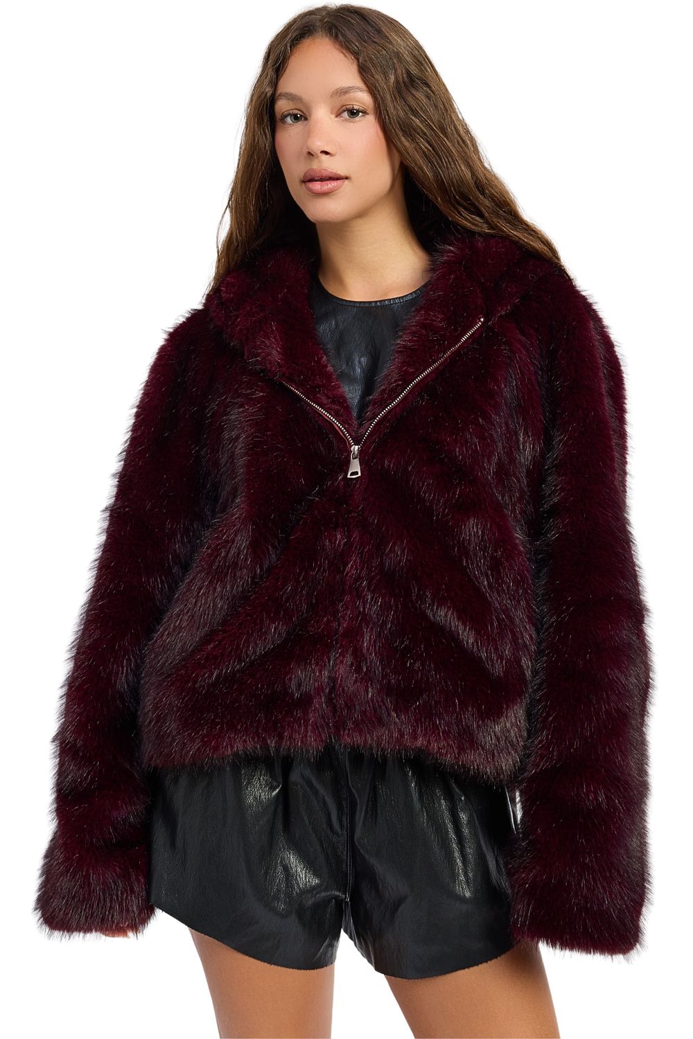 Bordeaux Faux Fur Hoodie Jacket