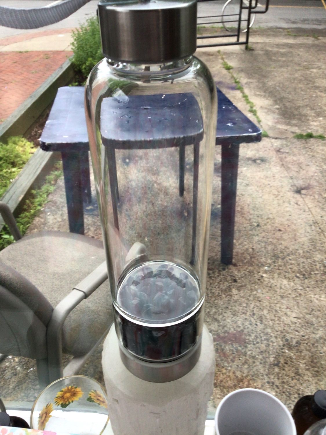 Glass Water Bottle - Black Obsidian (Silver)