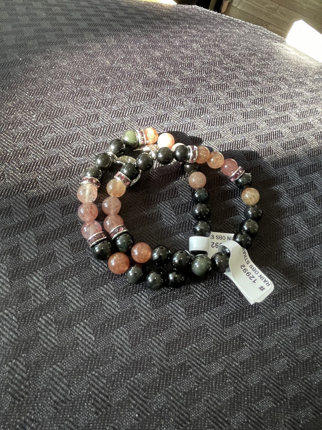 Rainbow Obsidian Strawberry Quartz Moon Bracelet